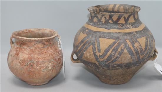 A Chinese neolithic pottery jar and another jar Largest 7.5in.
